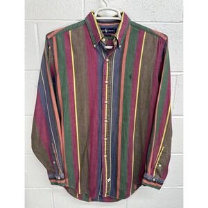 VTG 90s Ralph Lauren Colorful Rainbow Strip Long Sleeve Button Shirt / Men's Med